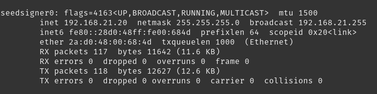 Static IP on the seedsigner Interface